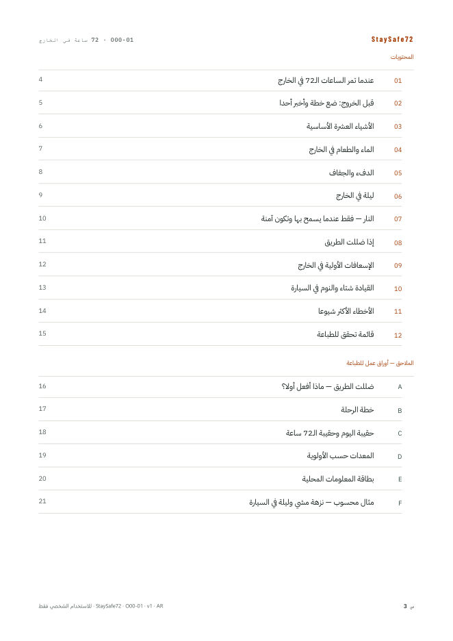 صفحة فهرس محتويات الدليل