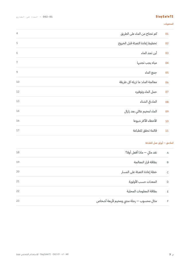 صفحة فهرس محتويات الدليل