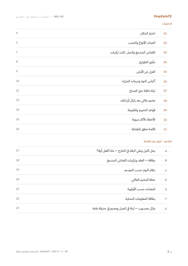 صفحة فهرس محتويات الدليل