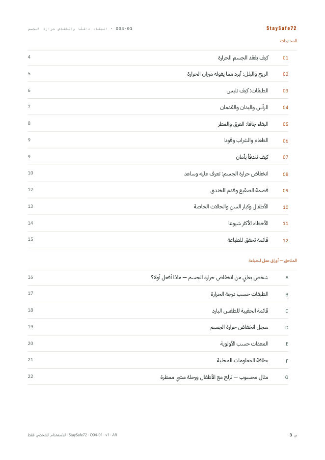 صفحة فهرس محتويات الدليل