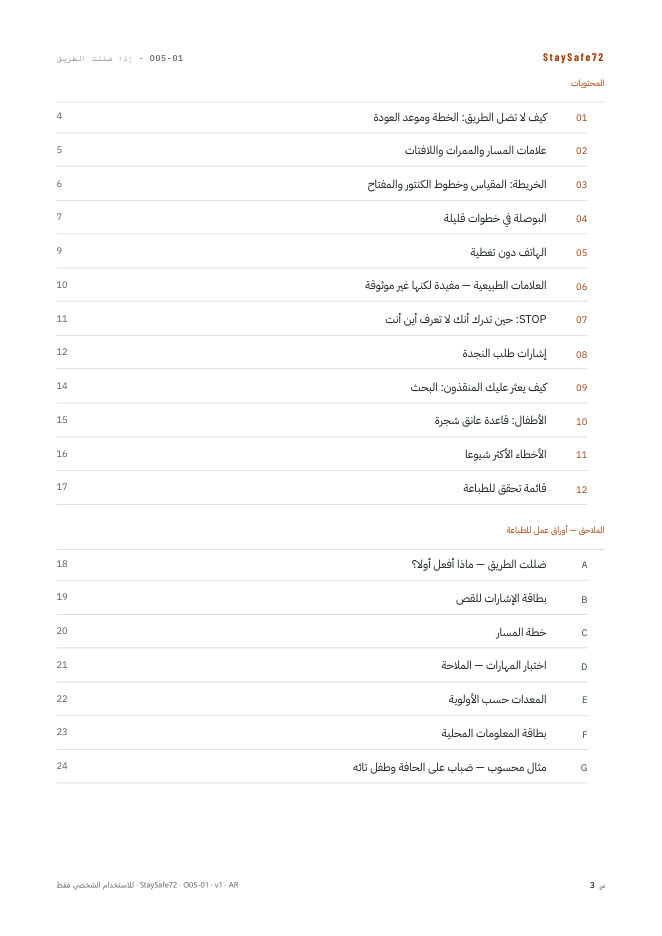 صفحة فهرس محتويات الدليل