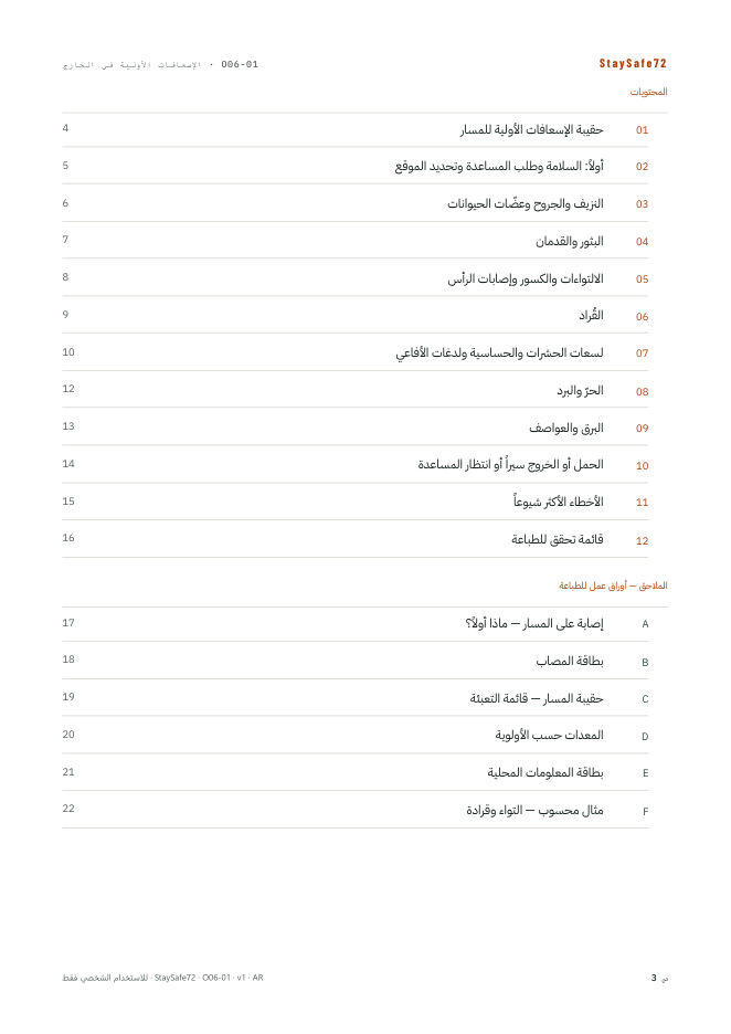 صفحة فهرس محتويات الدليل