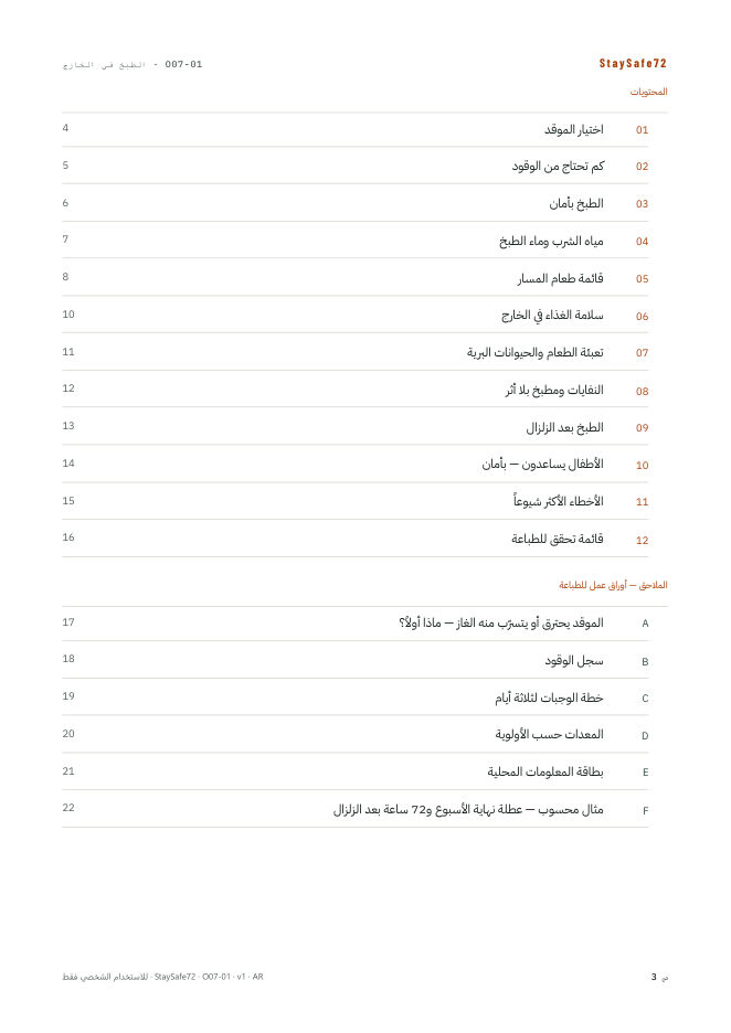 صفحة فهرس محتويات الدليل