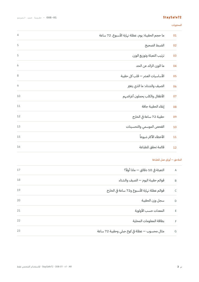 صفحة فهرس محتويات الدليل