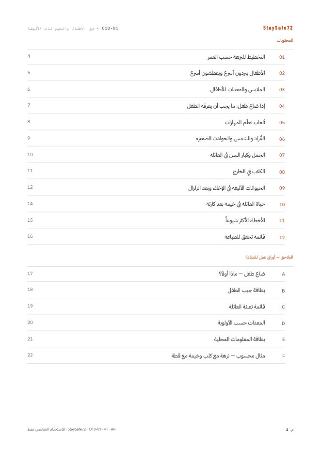صفحة فهرس محتويات الدليل