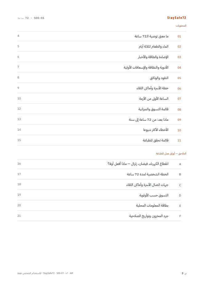 صفحة فهرس محتويات الدليل