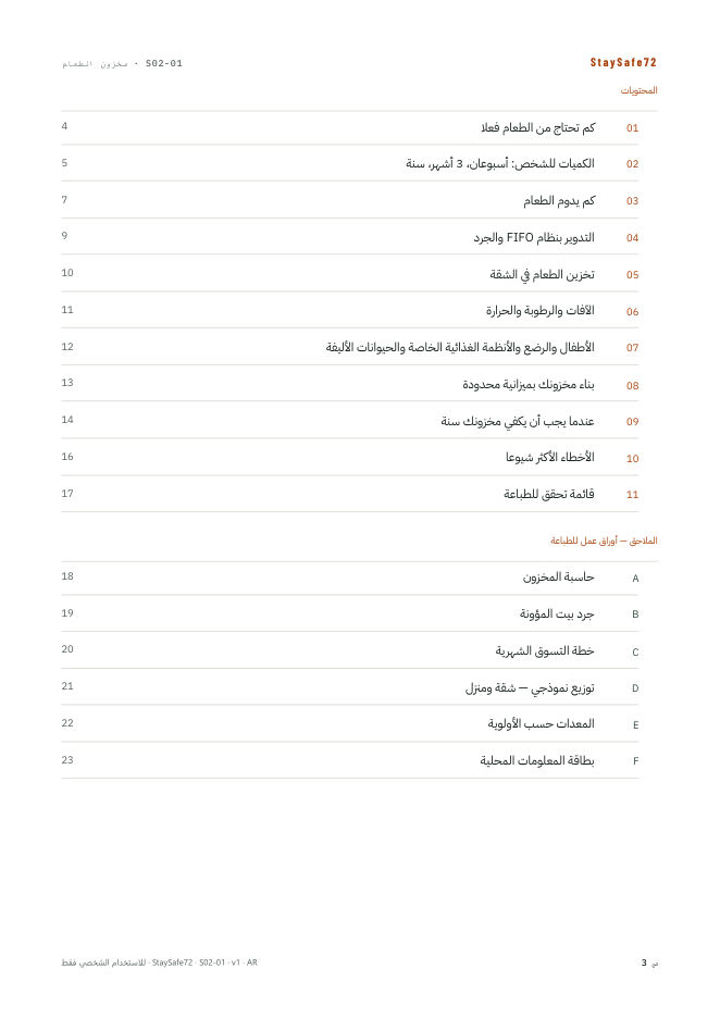 صفحة فهرس محتويات الدليل