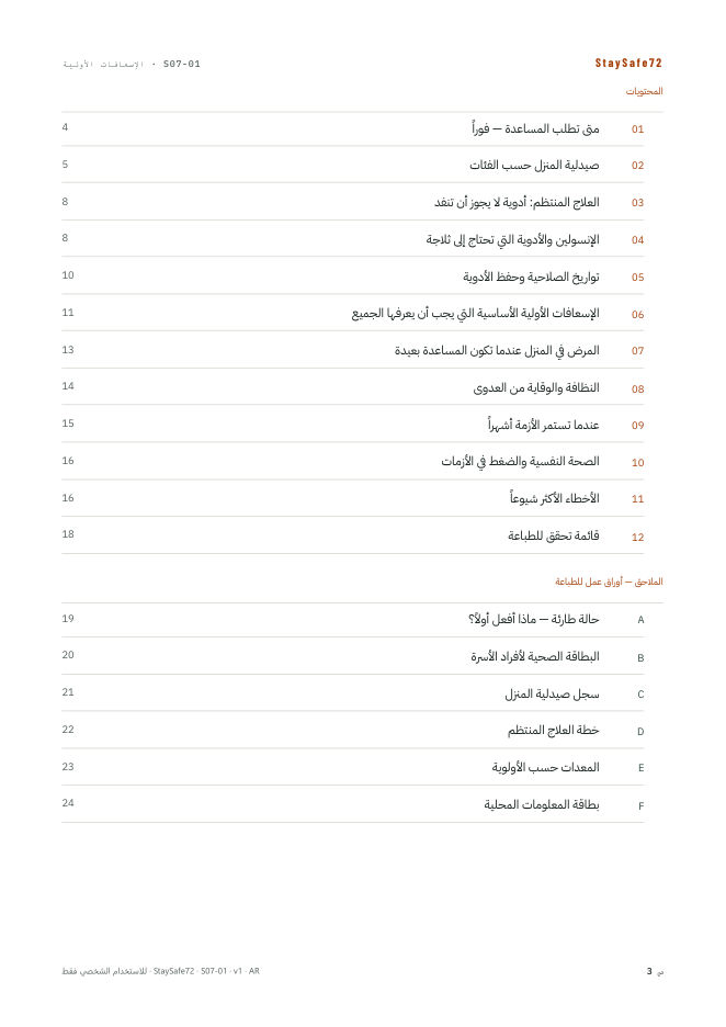 صفحة فهرس محتويات الدليل