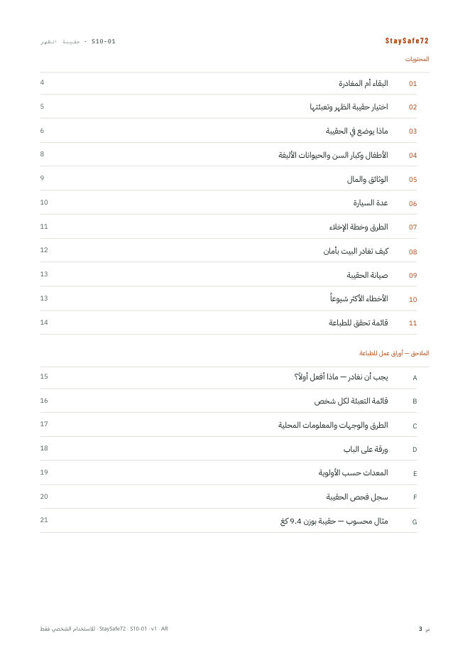 صفحة فهرس محتويات الدليل
