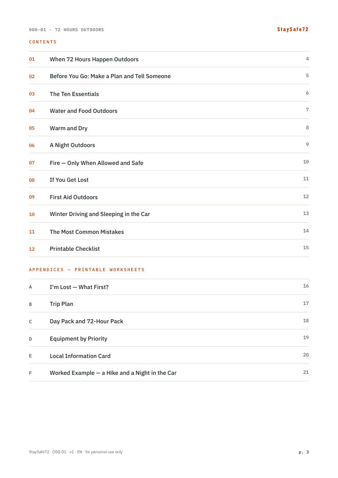The guide's table of contents page