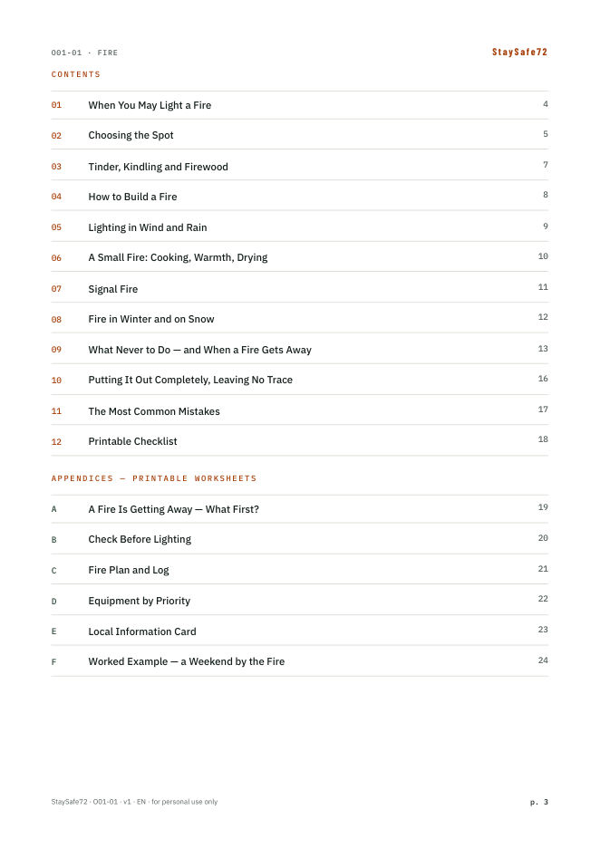 The guide's table of contents page