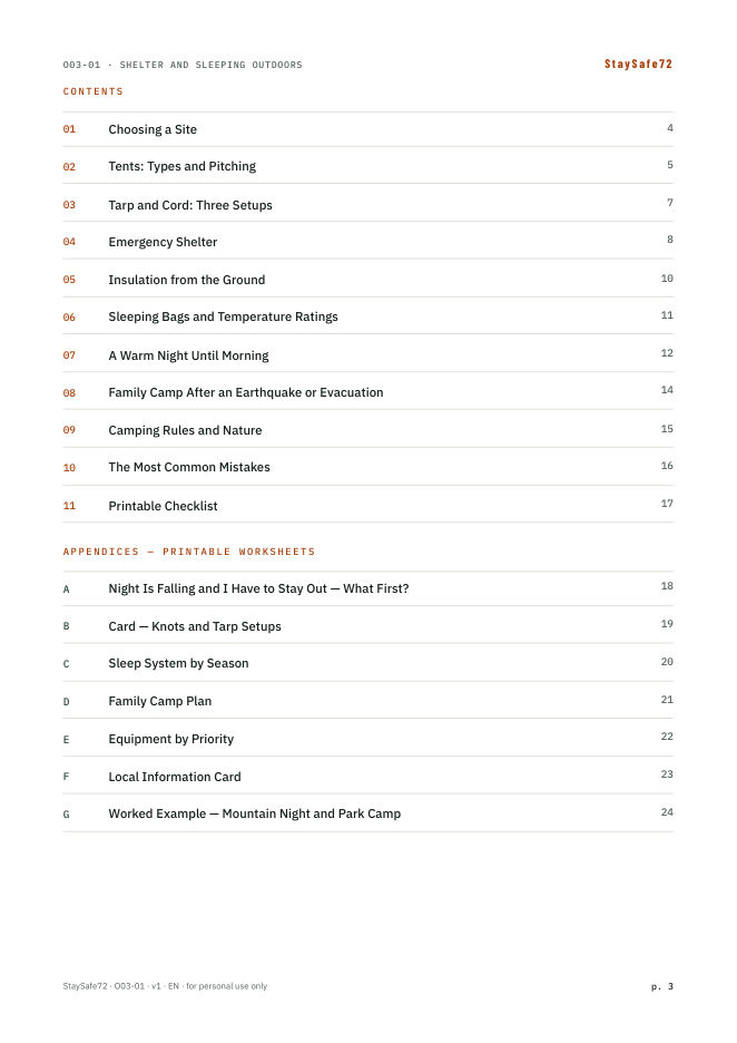 The guide's table of contents page