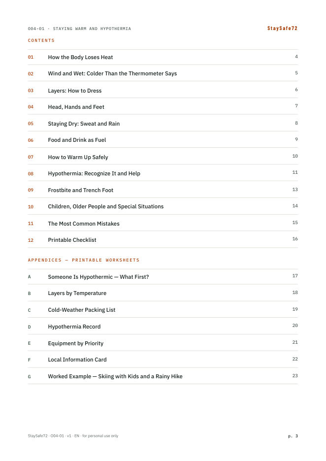 The guide's table of contents page