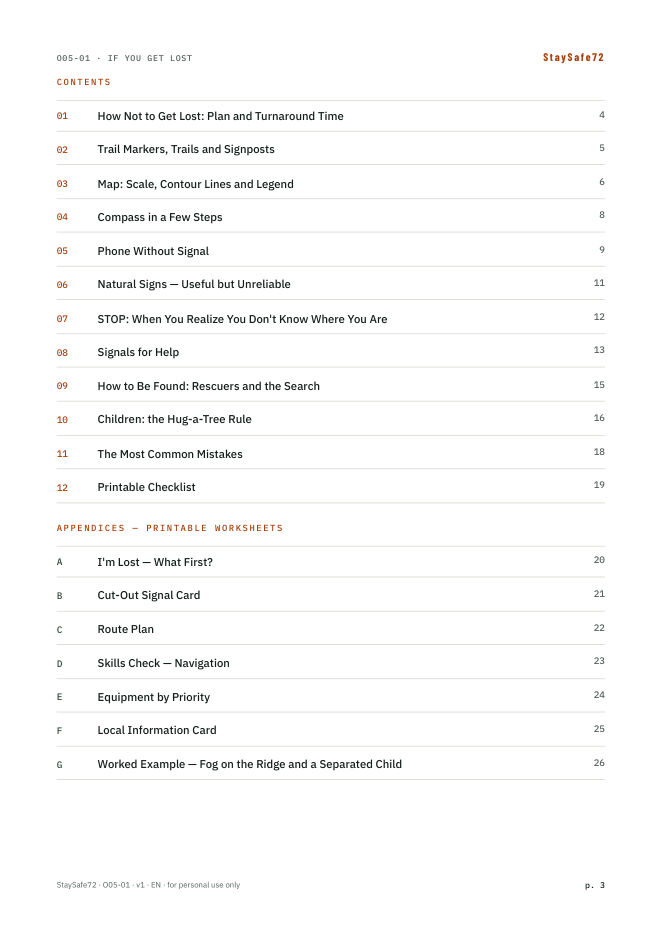 The guide's table of contents page