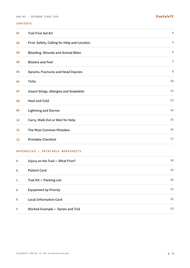 The guide's table of contents page