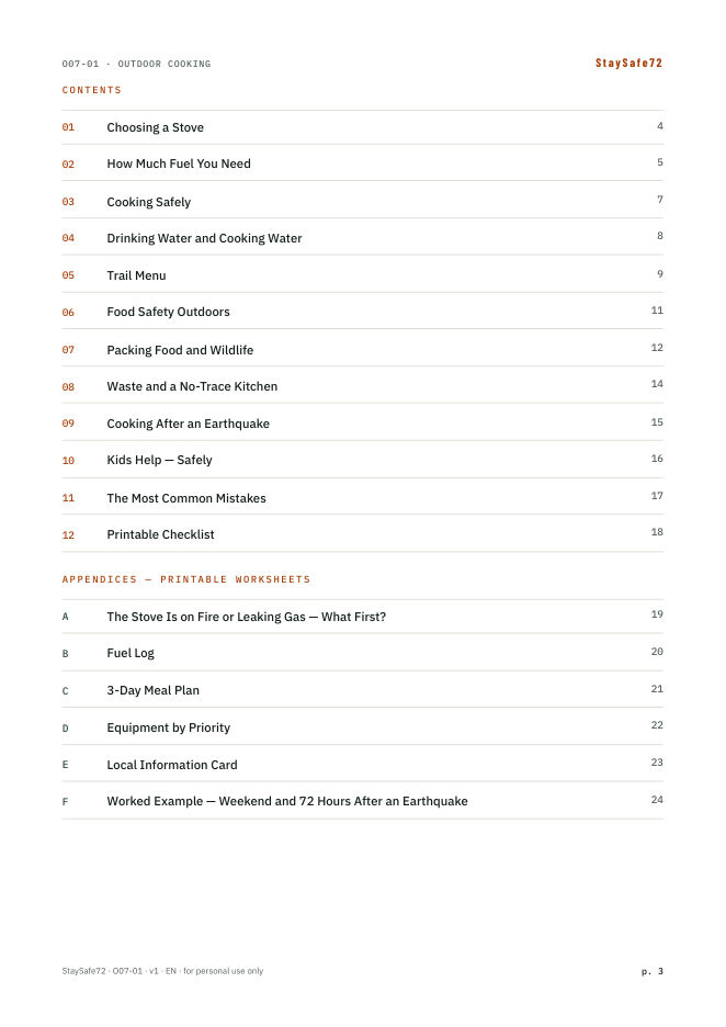 The guide's table of contents page