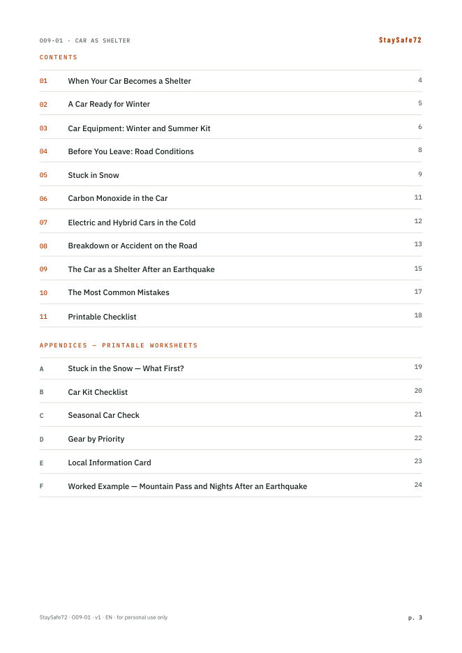 The guide's table of contents page