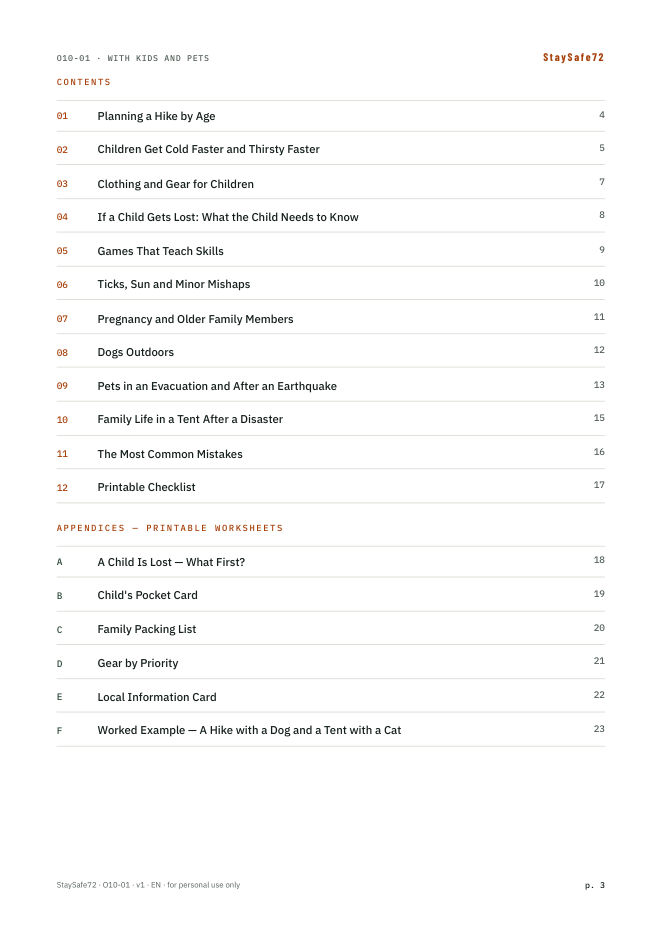 The guide's table of contents page