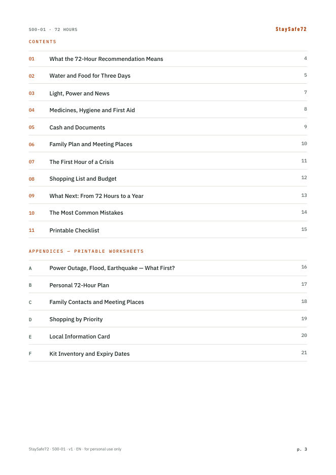 The guide's table of contents page