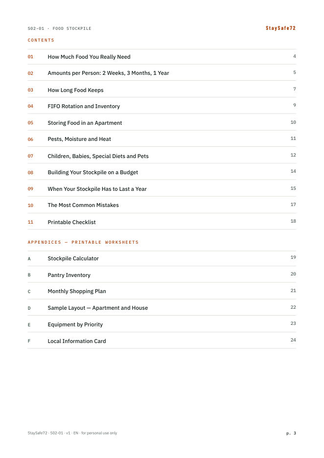 The guide's table of contents page