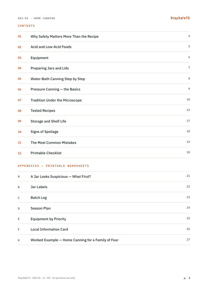 The guide's table of contents page