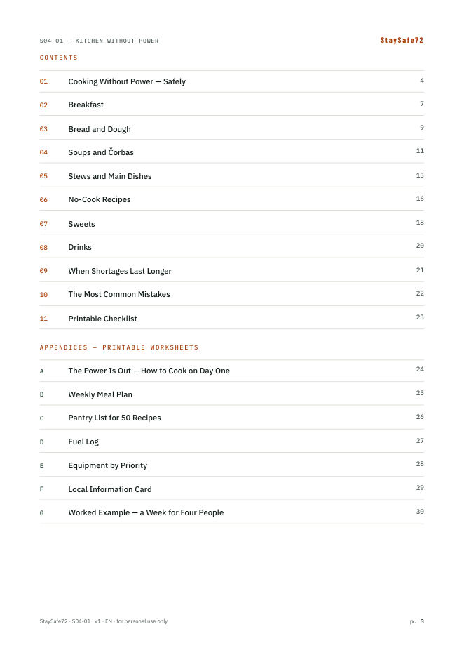 The guide's table of contents page