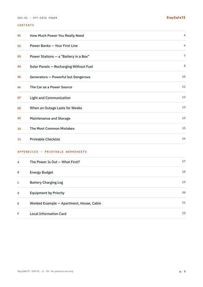 The guide's table of contents page