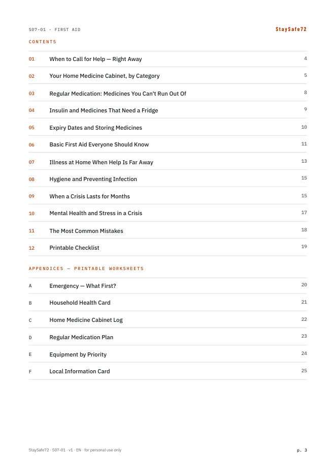 The guide's table of contents page