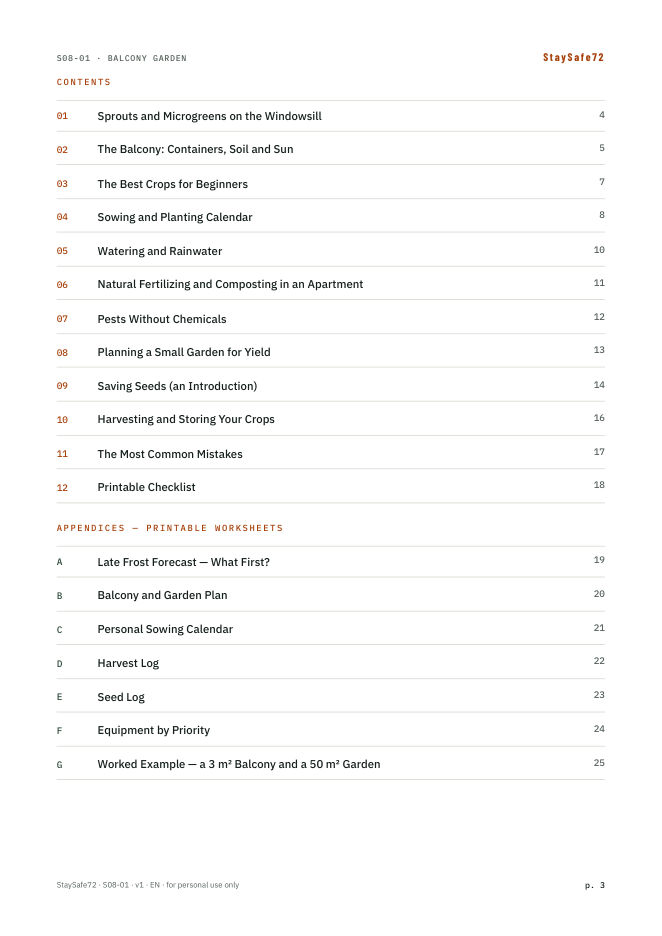 The guide's table of contents page