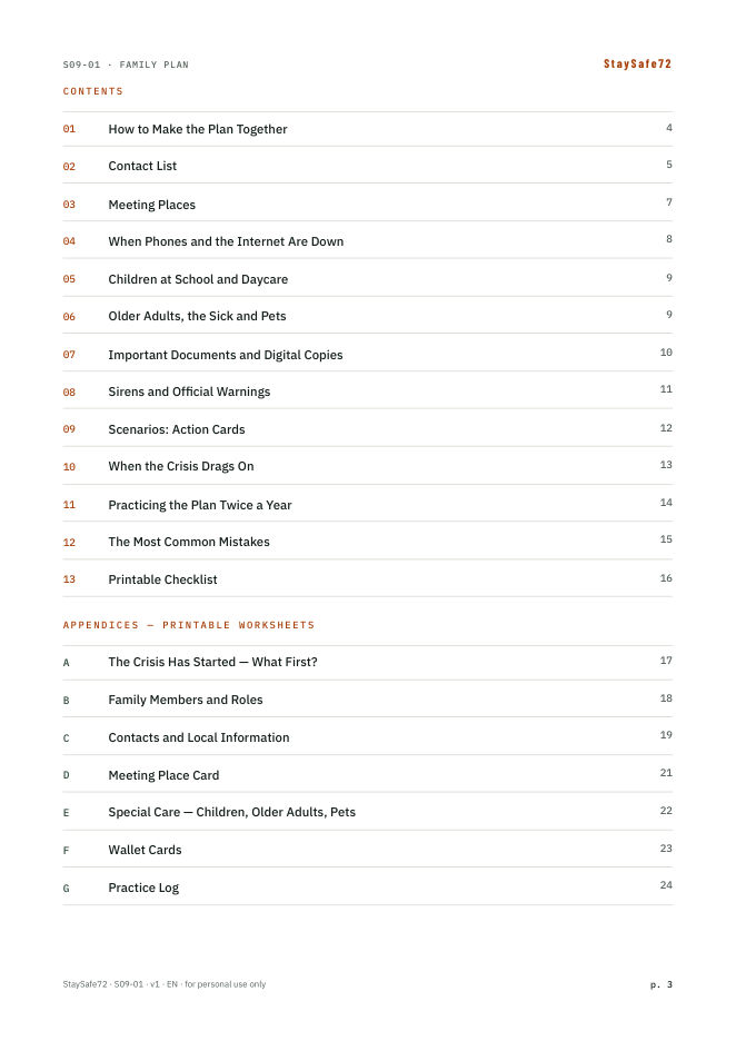 The guide's table of contents page