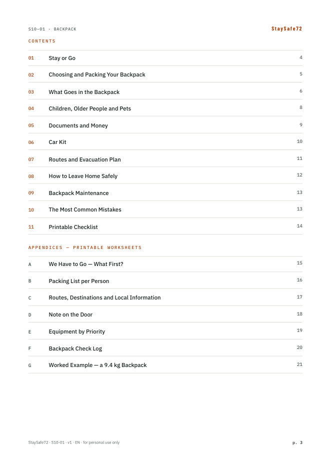 The guide's table of contents page