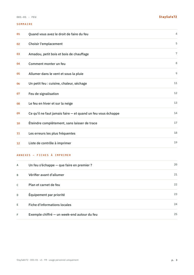 La page de sommaire du guide