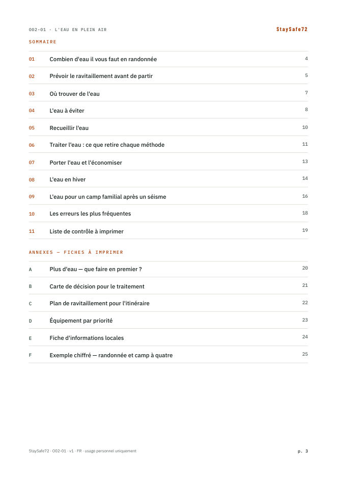 La page de sommaire du guide