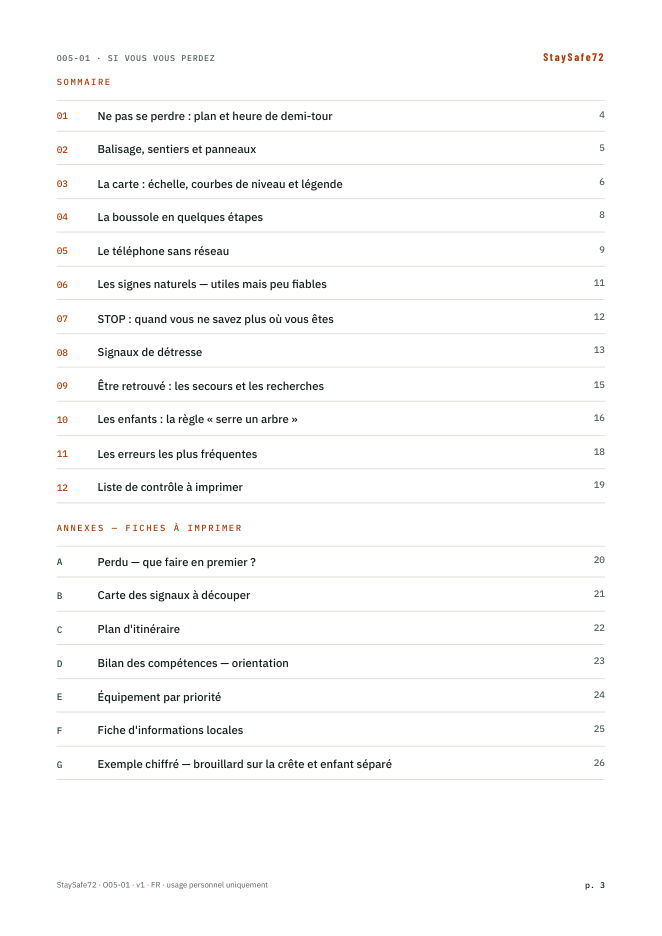 La page de sommaire du guide