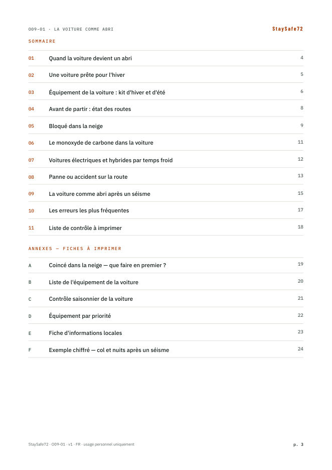 La page de sommaire du guide