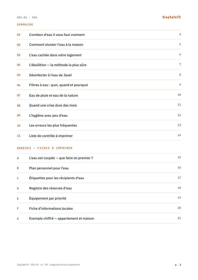 La page de sommaire du guide