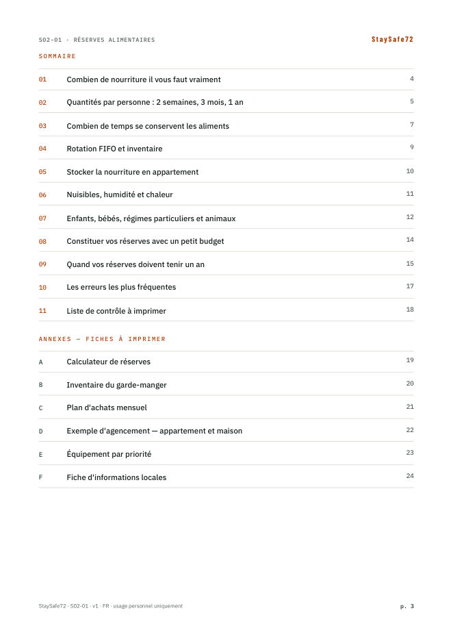 La page de sommaire du guide