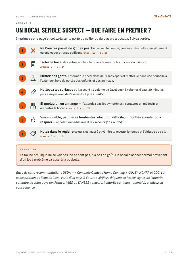 Un bocal semble suspect — que faire en premier ?