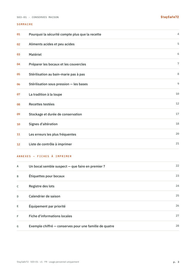 La page de sommaire du guide