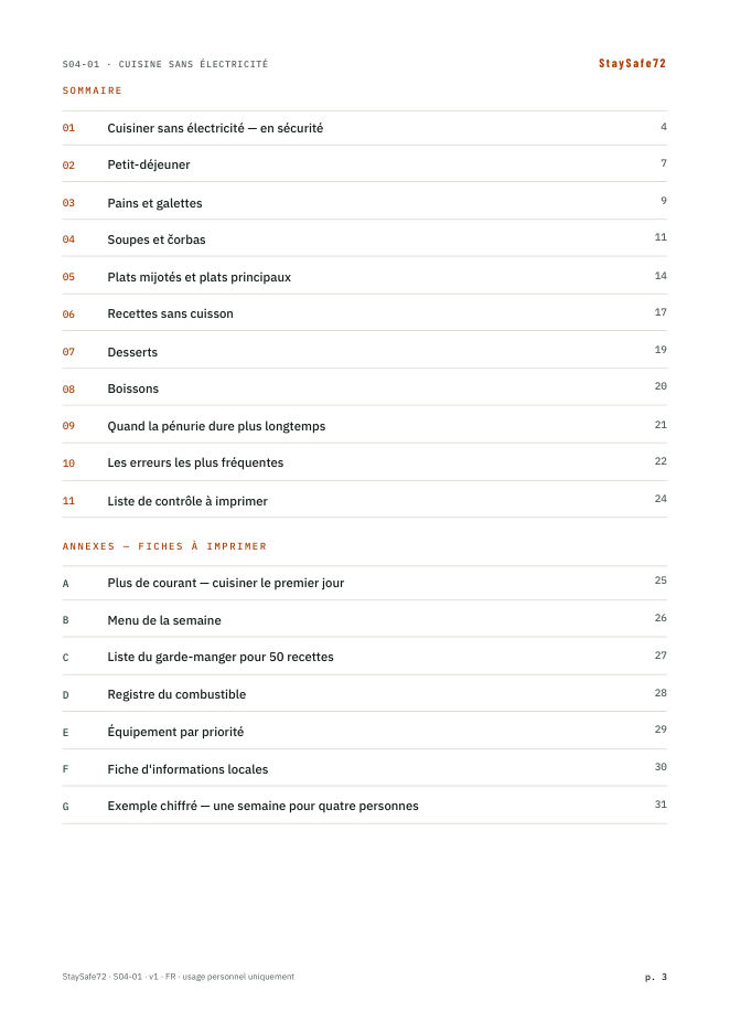 La page de sommaire du guide