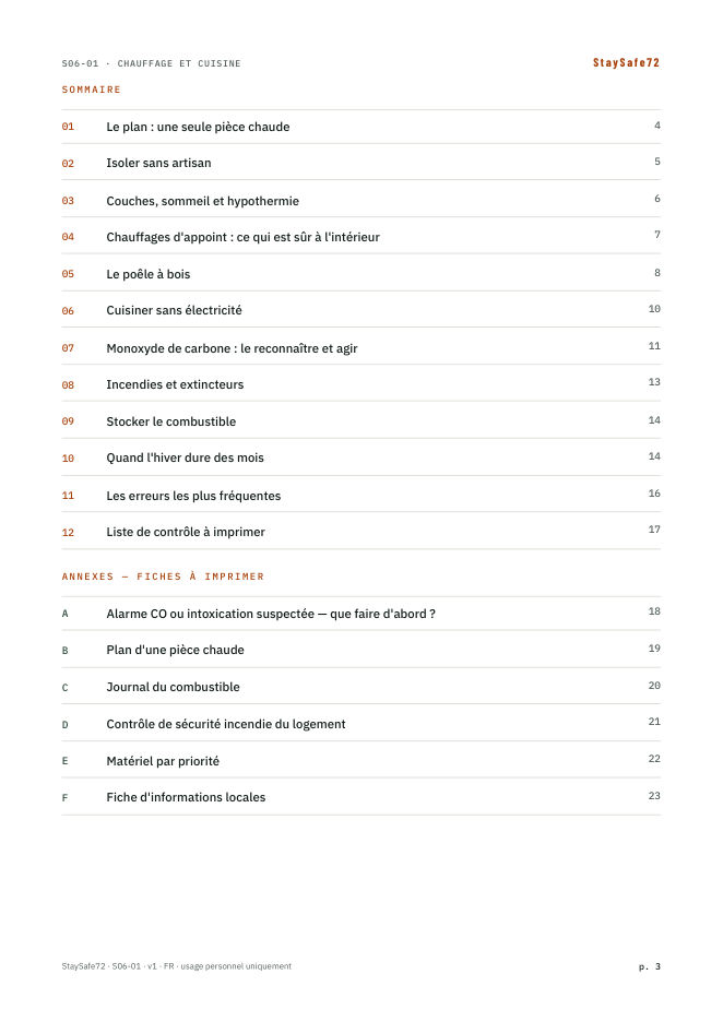 La page de sommaire du guide