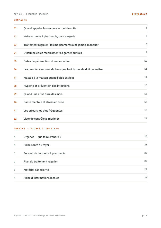 La page de sommaire du guide