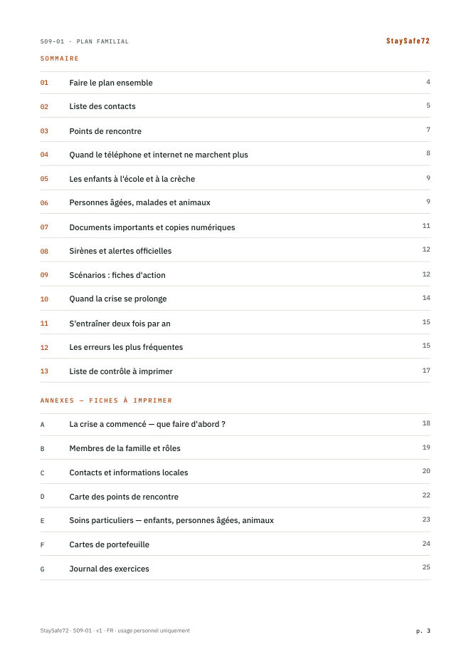 La page de sommaire du guide